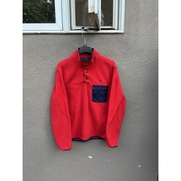 Polo Ralph Lauren Fleece Mock Neck Sweater Size Medium Red - Picture 1 of 11